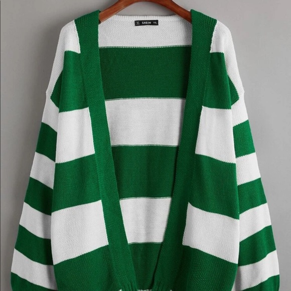 SHEIN Sweaters - Shein Green and White Cardigan 2X